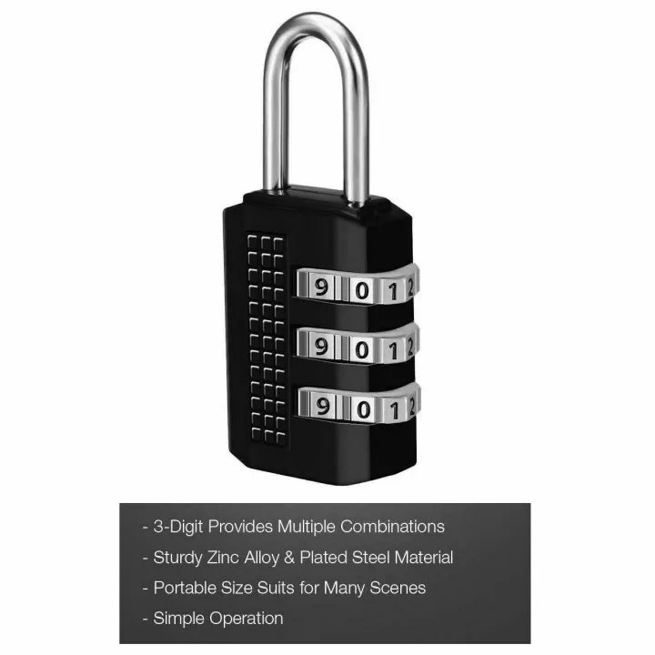 3 Digit Combination Padlock for locker Luggage suitcase Travel bag (Random color)