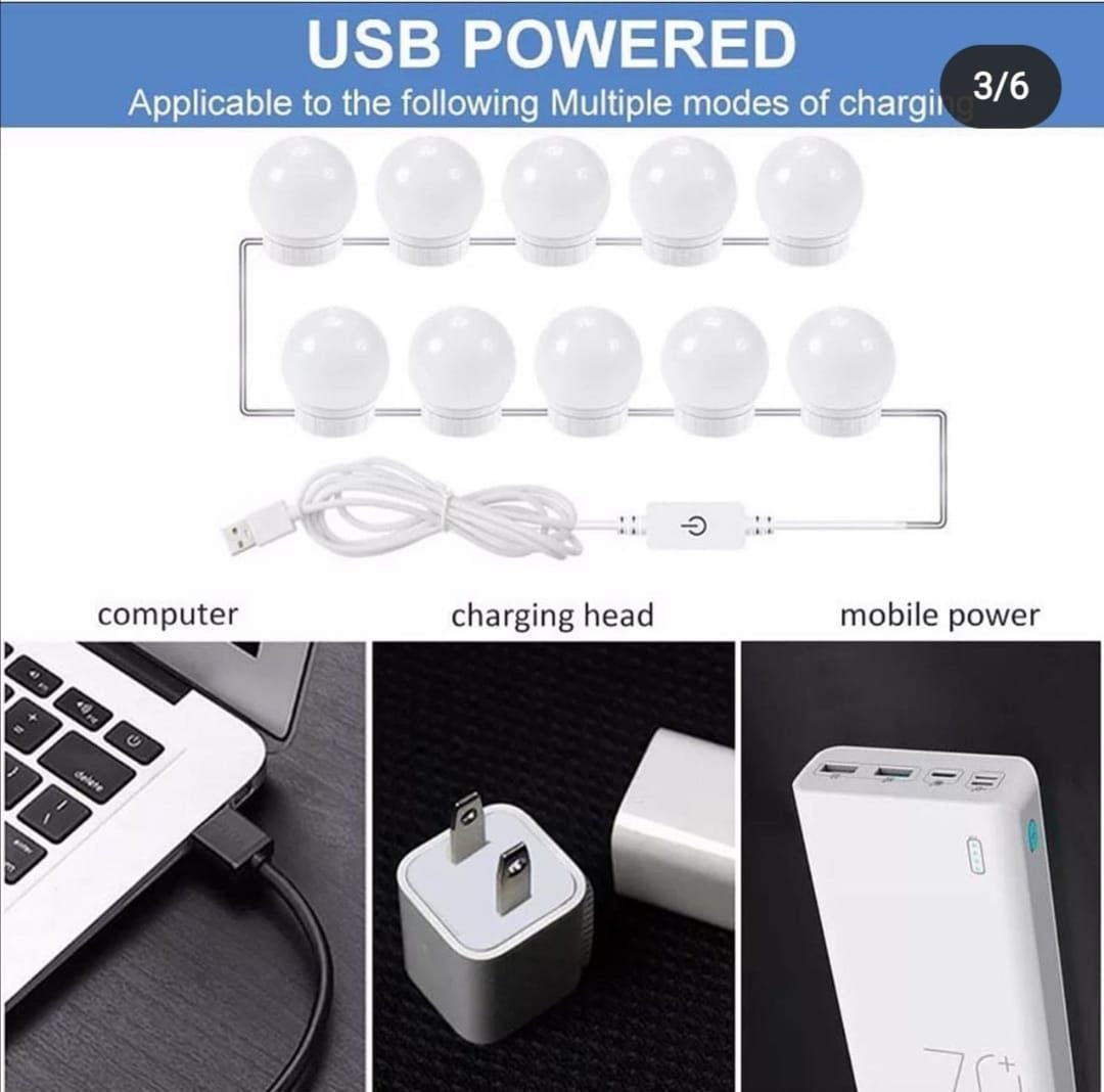 Vanity Light LED Bulbs for Makeup Mirror Stand 10 Bulbs with 3