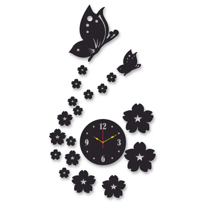 3d wall clock | Wall Clock With Wooden Butterflies , Flowers