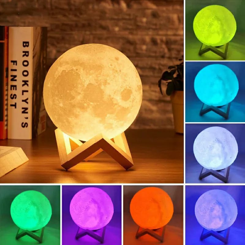 LED Moon Lamp - 3D Printed Lunar Lamp - Battery Powered Colorful