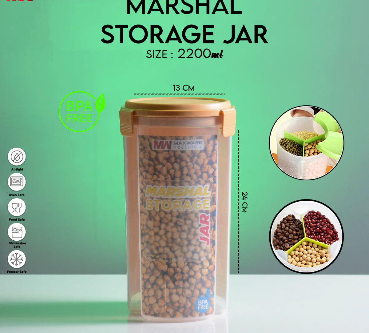 Marshal Storage Jar - 3 In 1 Jar - 3 Portion storage