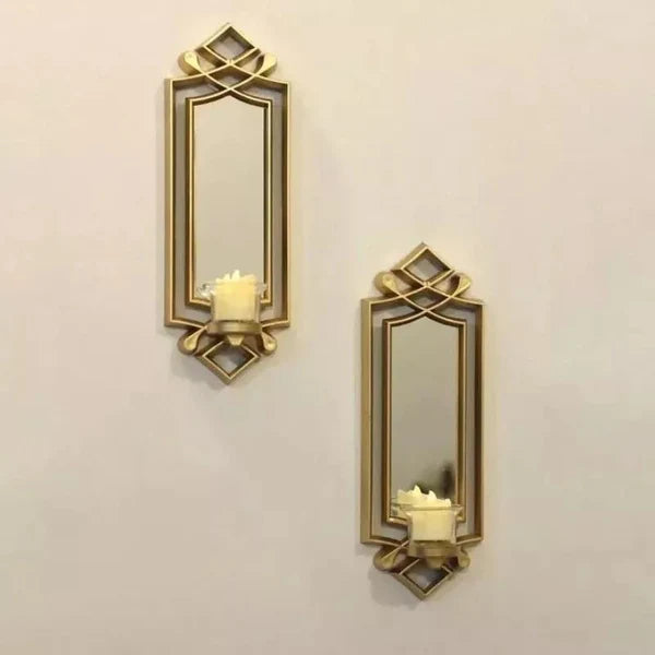 2 Pcs Fancy Wall Mirror & Candle Stand Decor For Home &