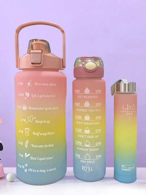 Three-piece Motivational Sports Water Bottles Set (2000ml, 850ml, 350ml)(Random Color)