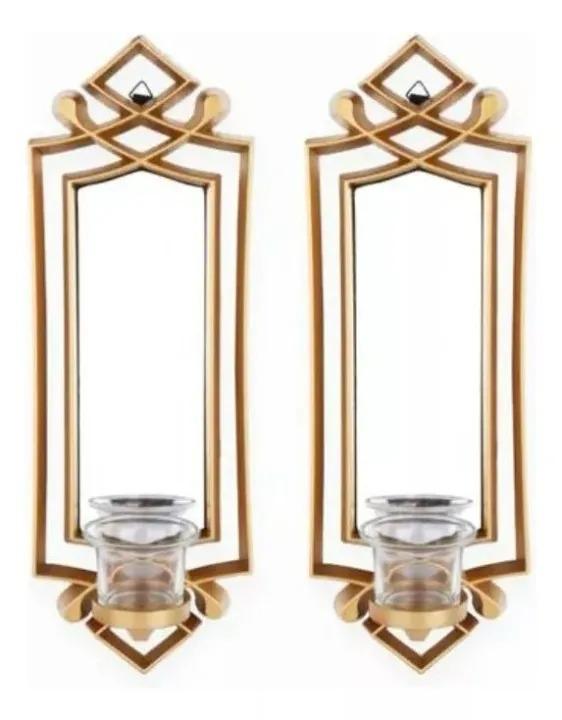 2 Pcs Fancy Wall Mirror & Candle Stand Decor For Home &