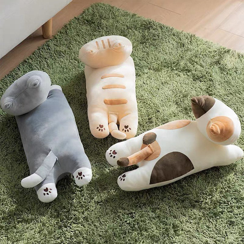 Long Cat Plush Pillow kitten gray White brown lovely cartoon |