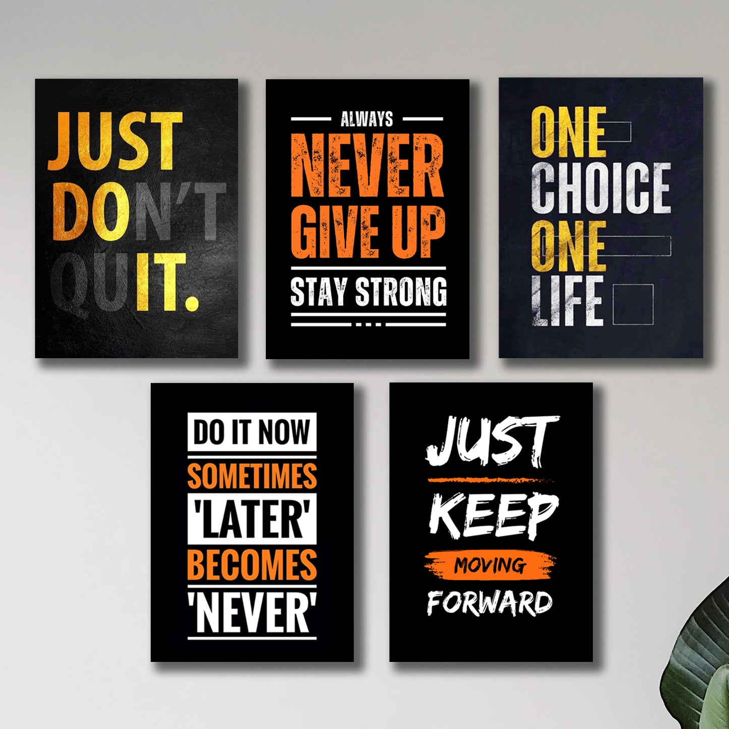set of 5 Motivational sticky wooden canvas frames for wall decore /