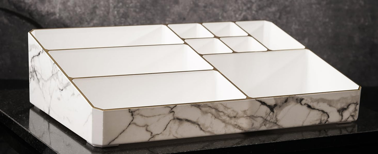 9 Compartment Marble Look Makeup Organiser | Marble Acrylic Makeup Organiser -