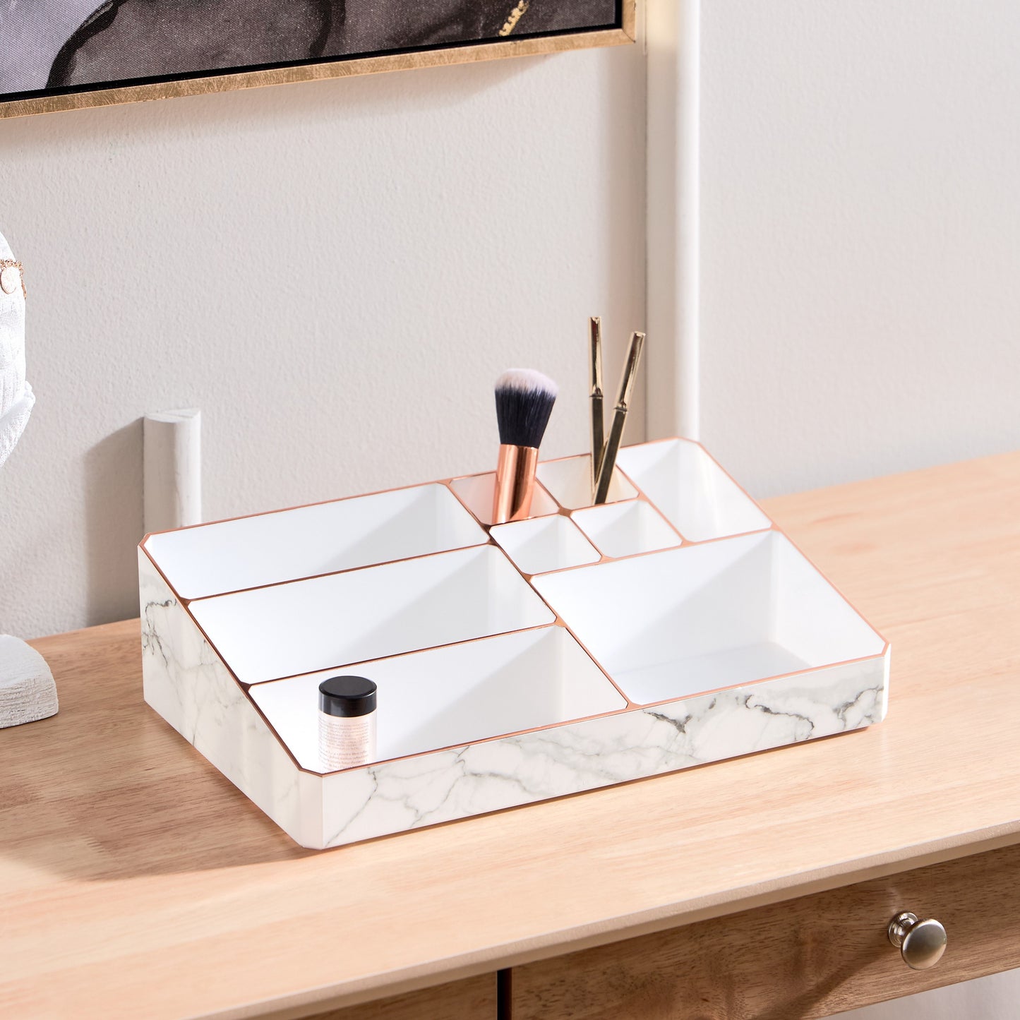 9 Compartment Marble Look Makeup Organiser | Marble Acrylic Makeup Organiser -