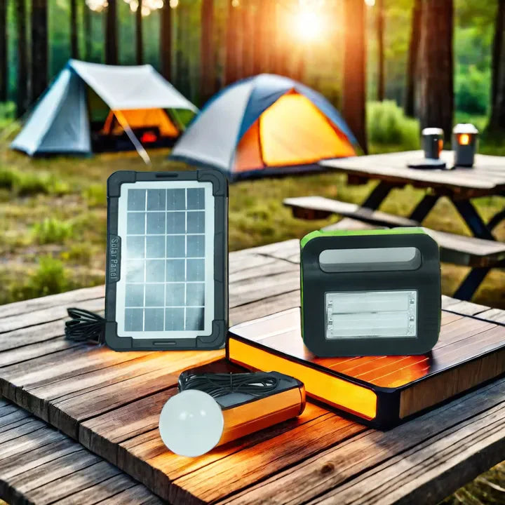 Solar Powered Light System Flashlight, Emergency Mobile Power Bank, Wireless Power Supply