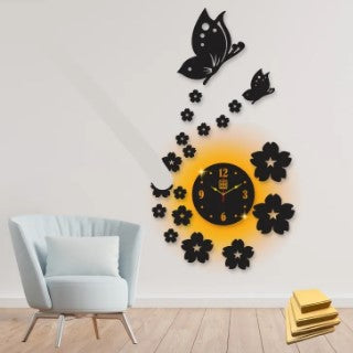 3d wall clock | Wall Clock With Wooden Butterflies , Flowers