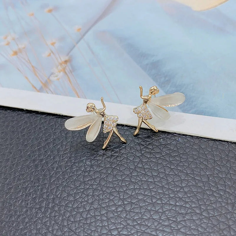 Fashion Cute Flower Wings Elf Stud Earring For Women Girls Design Zircon