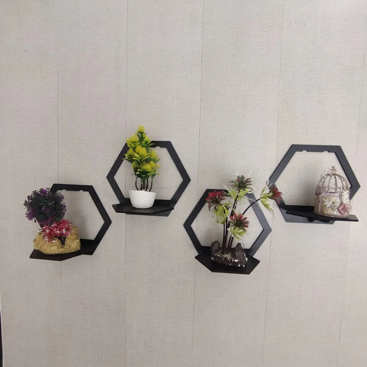 (3 pcs set ) Hexagon Shape 3D Wooden Wall Shelf | Wall