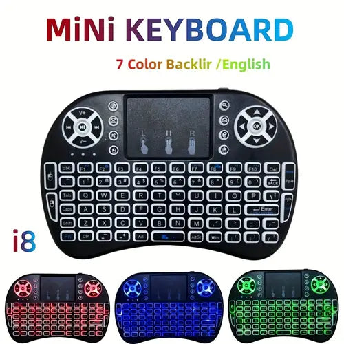 i8 2.4G Mini wireless keyboard with touchpad | 7-color Backlight ,plug and
