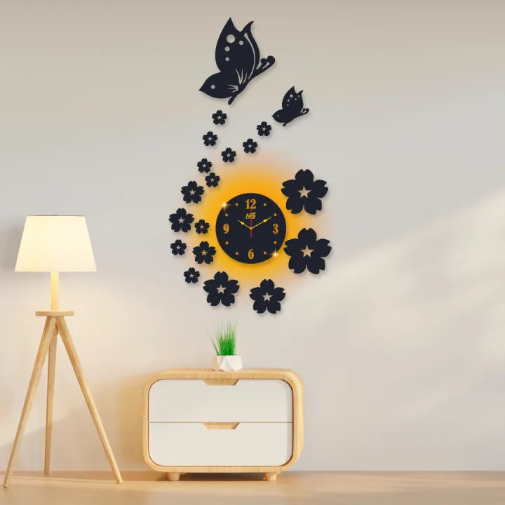 3d wall clock | Wall Clock With Wooden Butterflies , Flowers