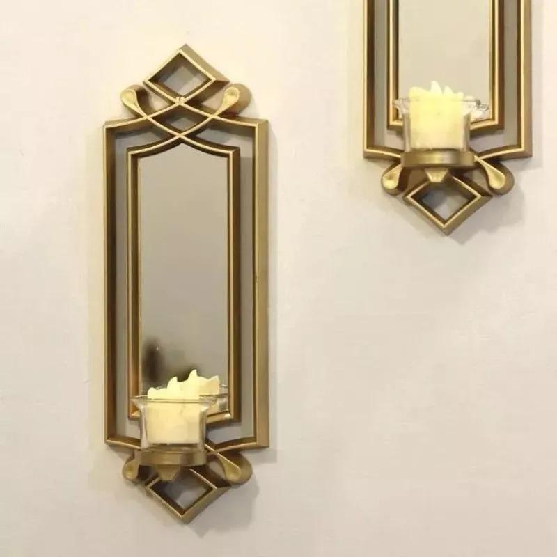 2 Pcs Fancy Wall Mirror & Candle Stand Decor For Home &