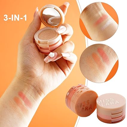 3 In 1 Matte Highlighter Blush Palette Pearly Blusher Shimmer Brighten Silkworm