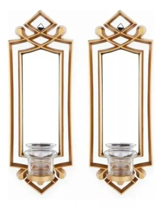 2 Pcs Fancy Wall Mirror & Candle Stand Decor For Home &