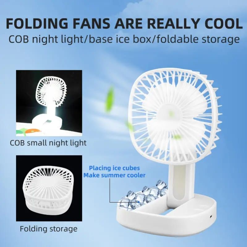 Mini USB Rechargeable Fan Desktop Foldable with Led Light | 3 Speed