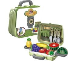 Toy Kitchen Suitcase Set Fruit & Cutlery Play Set | Kitchen