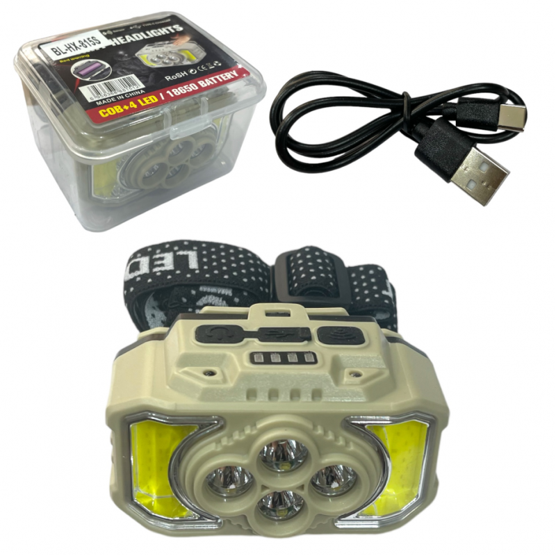 USB Rechargeable LED Miner's Headband Flashlight Lighted with Sensor Camping Work Light