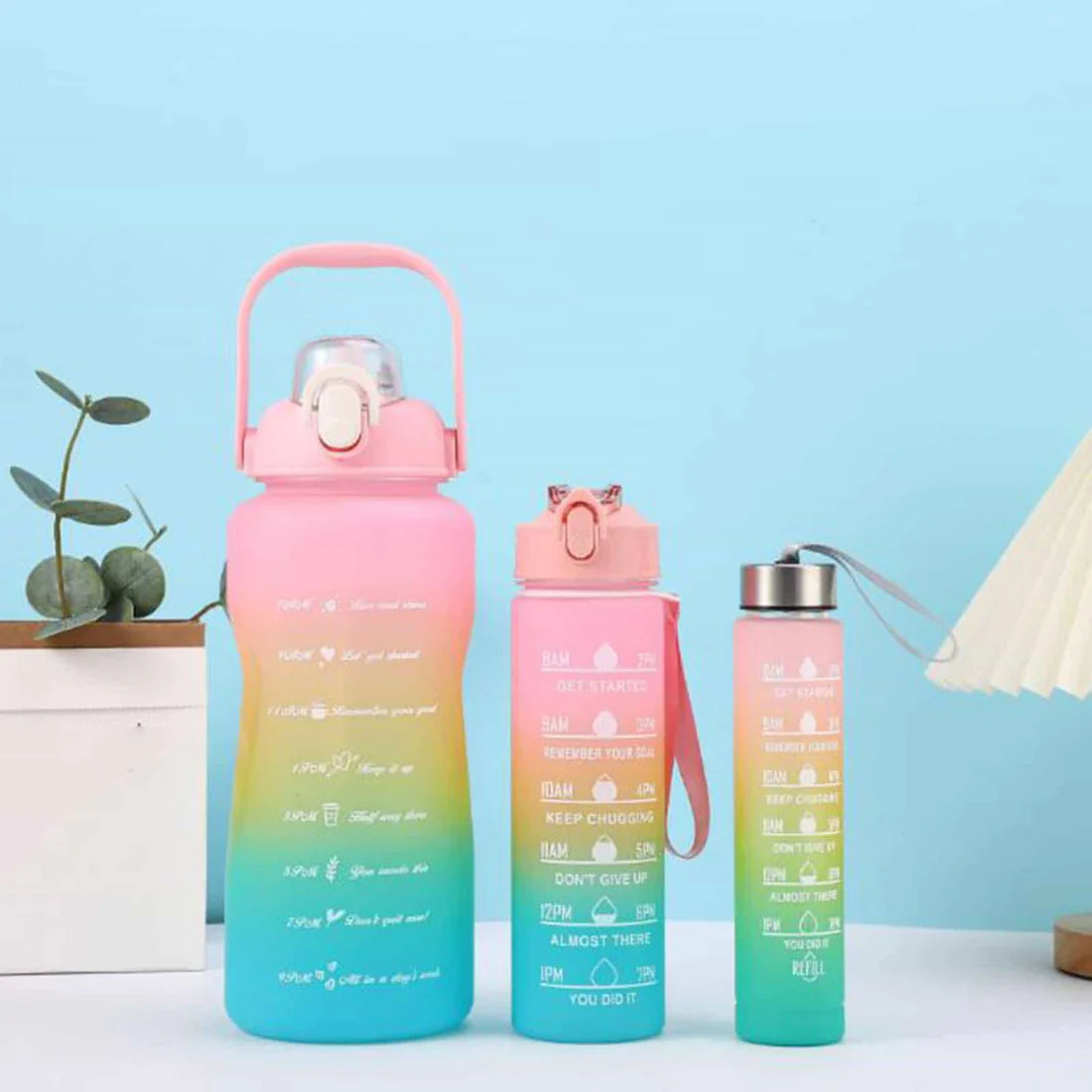 Three-piece Motivational Sports Water Bottles Set (2000ml, 850ml, 350ml)(Random Color)