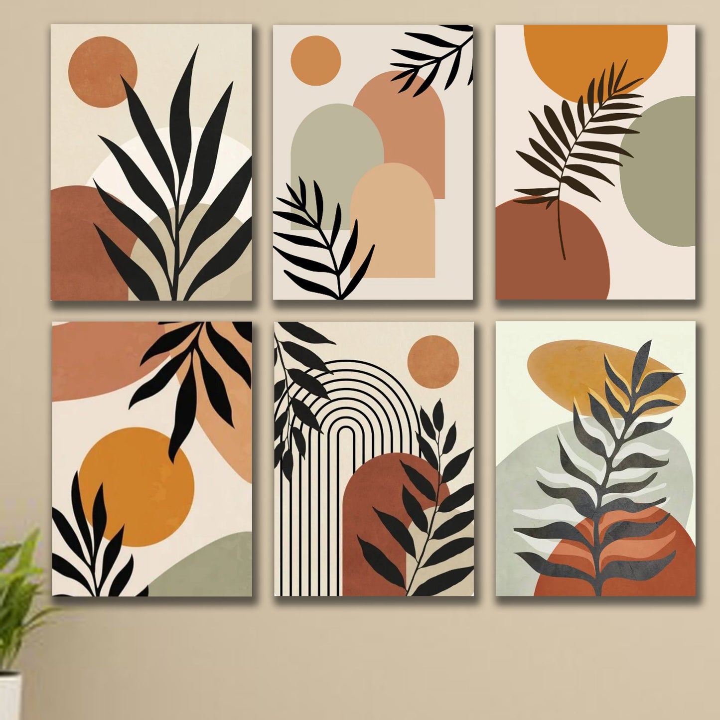 set of 6 abstract art wooden canvas frames for wall decoration /
