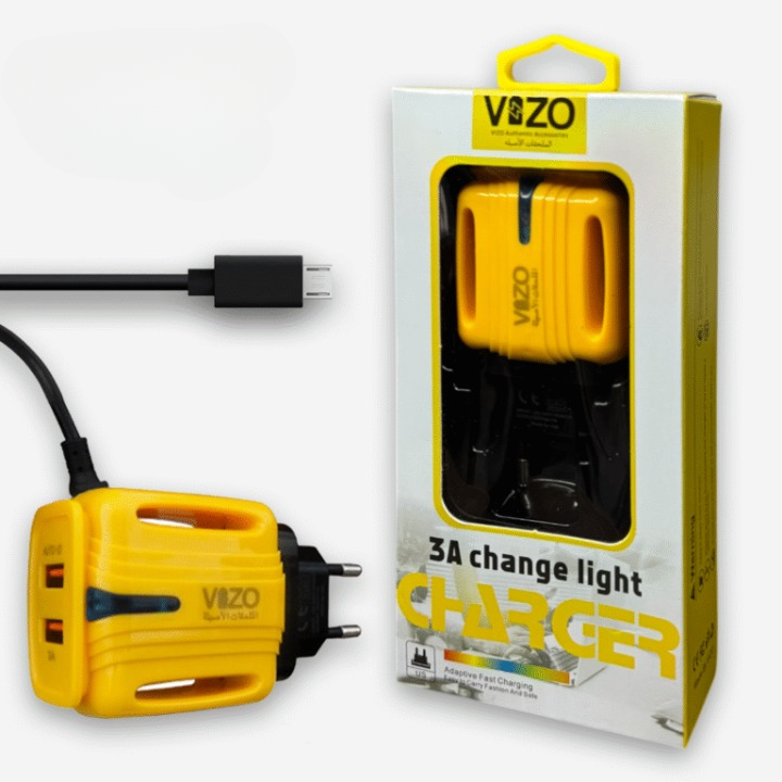 3A Light Change Charger with 2 USB Ports & Built-in Micro USB