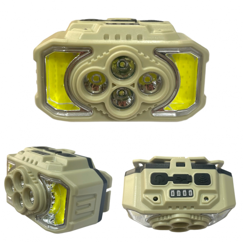 USB Rechargeable LED Miner's Headband Flashlight Lighted with Sensor Camping Work Light