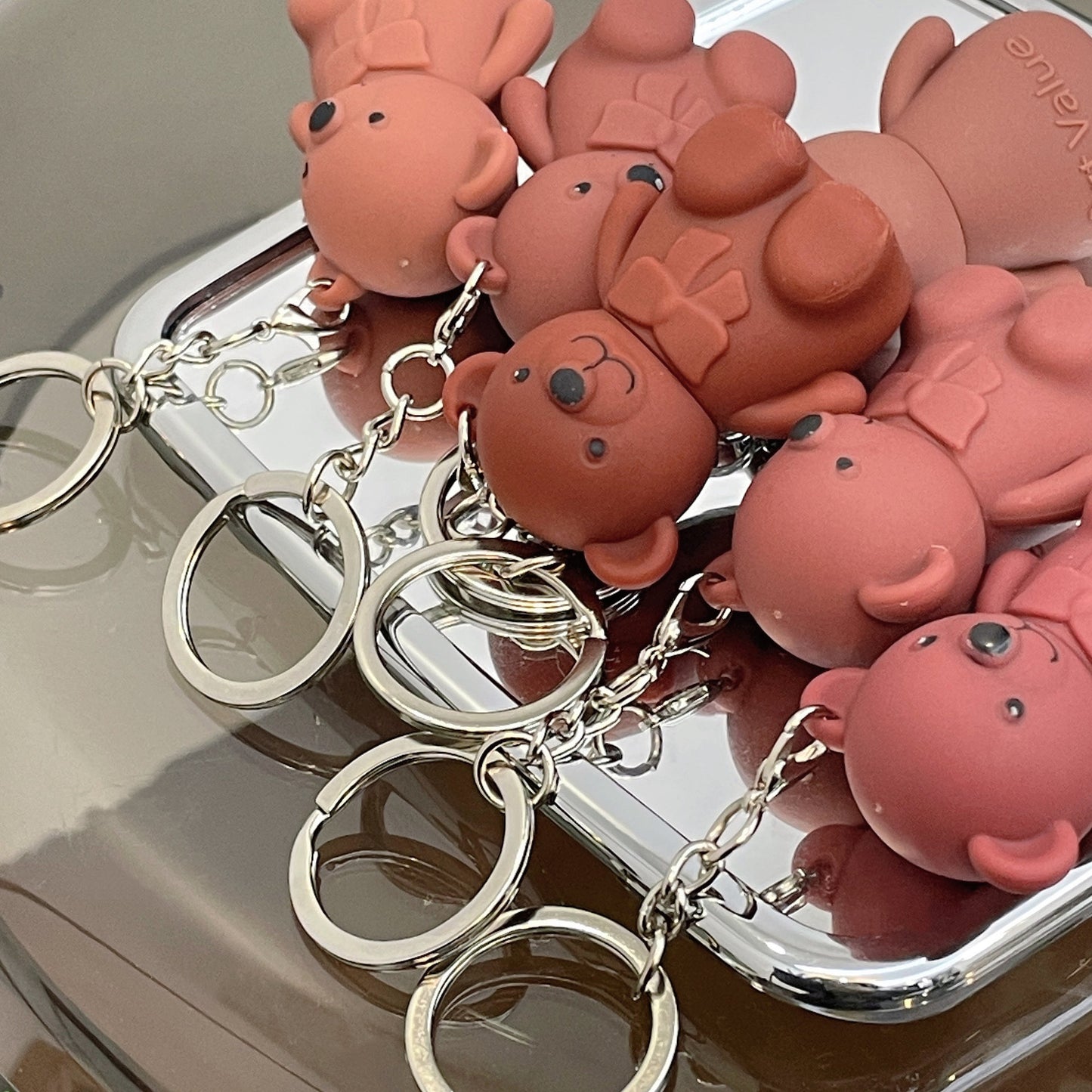 6-Piece Cute Bear Keychain Liquid Lipstick Set Mist Matte Velvet Finish,