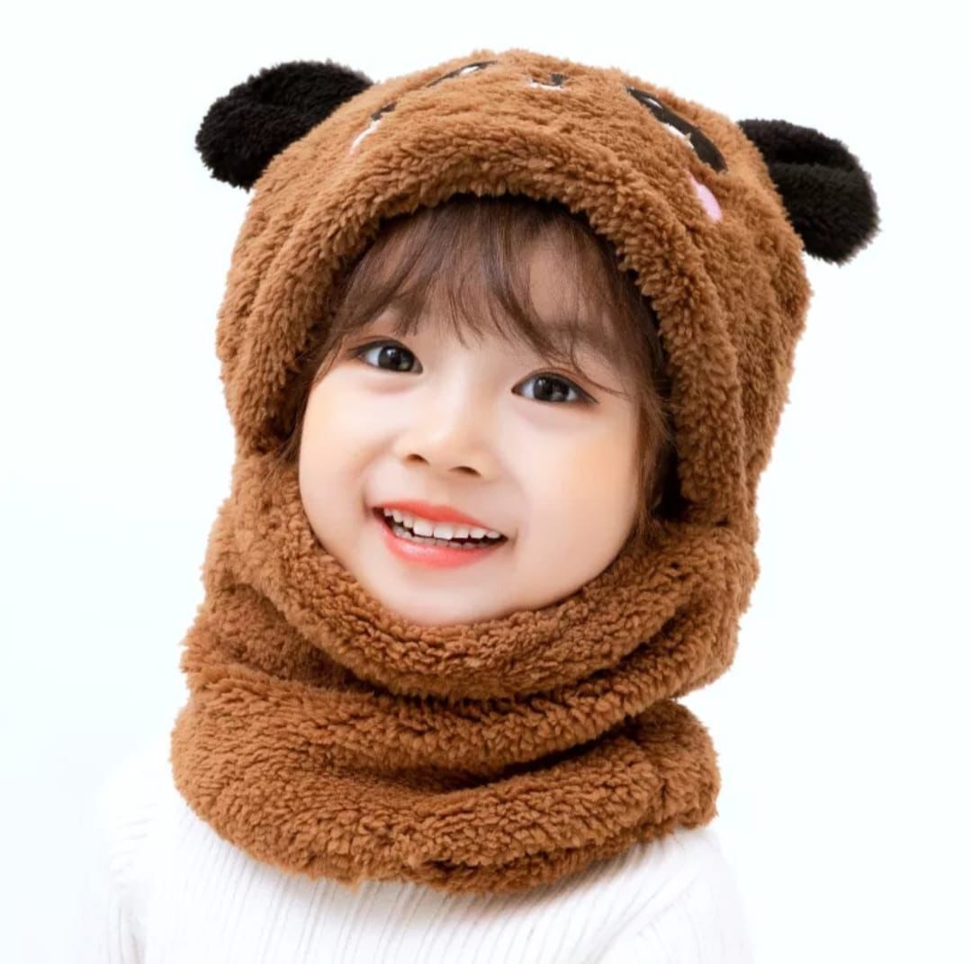 Kids Winter Panda Cap Wool Cap With Neck Warmer Attached. KIDS