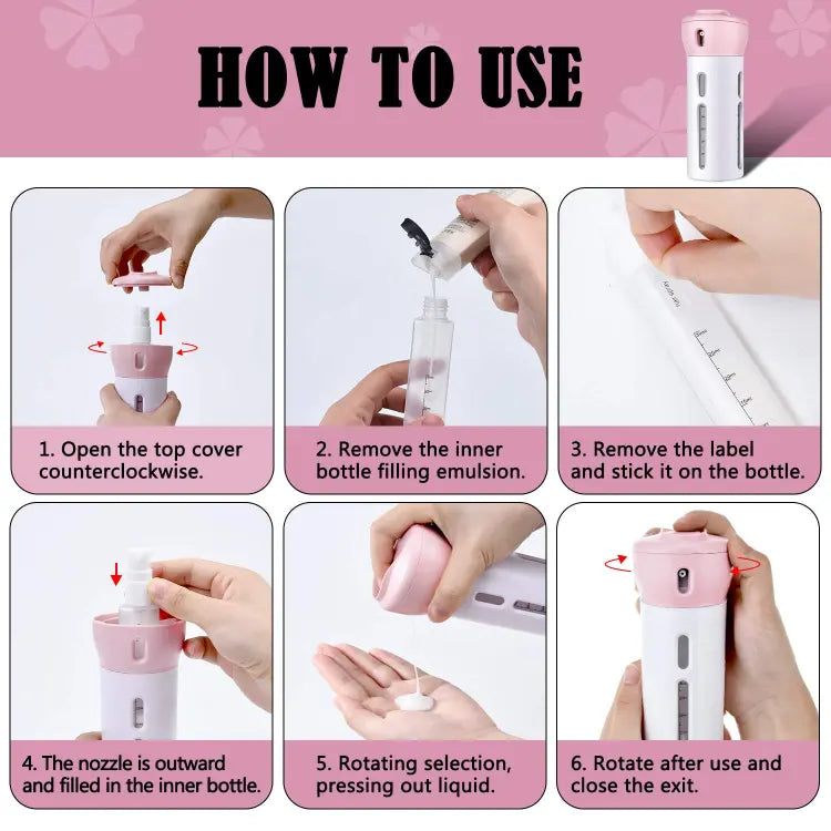 4 Lotion Bottles In 1 Refillable Travel Dispenser Bottle Liquid Lotion Cream