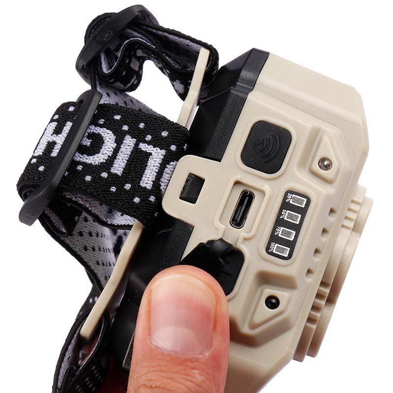 USB Rechargeable LED Miner's Headband Flashlight Lighted with Sensor Camping Work Light