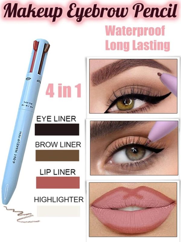 Multi-effect 4 In 1 Eyeliner Eyebrow Pencil Contour Pen Long Lasting Waterproof