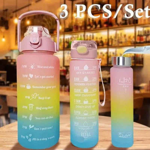 Three-piece Motivational Sports Water Bottles Set (2000ml, 850ml, 350ml)(Random Color)