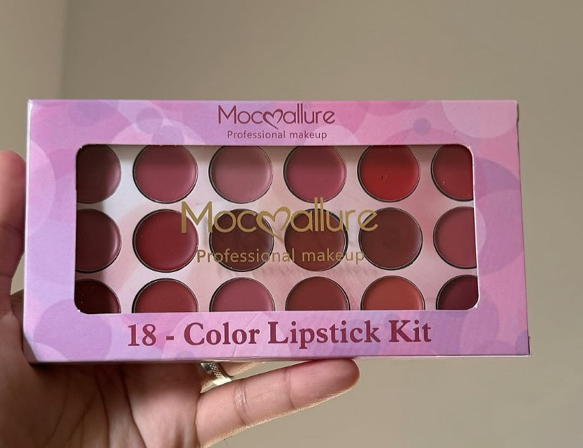 Moccallure Professional 18-Colors Lipstick Kit Long-Lasting, Hydrating & Compact | Unisex