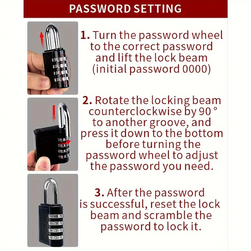 3 Digit Combination Padlock for locker Luggage suitcase Travel bag (Random color)