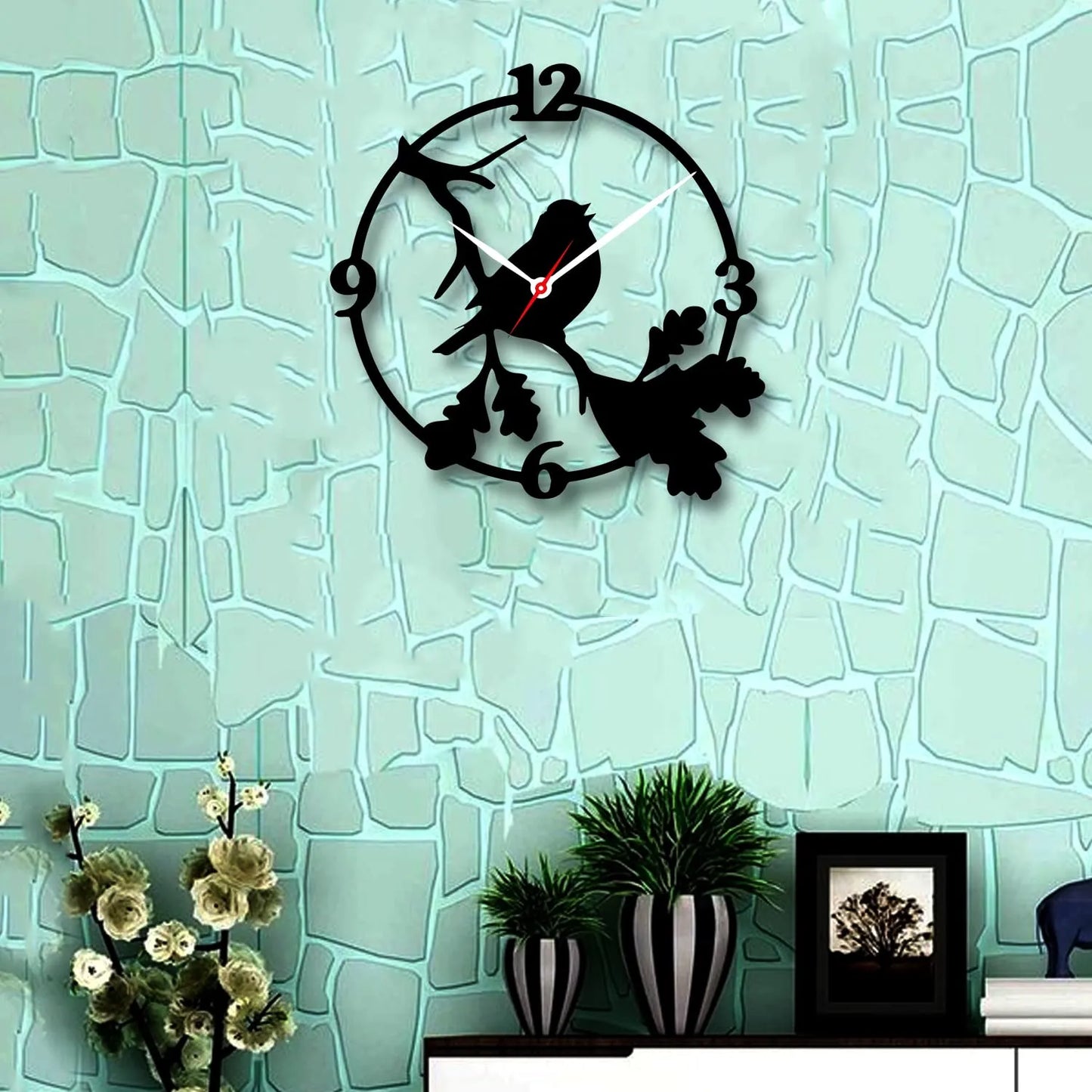 sparrow Decorative 3D Wooden Wall Clock for Living Room Bedroom Office Kitchen