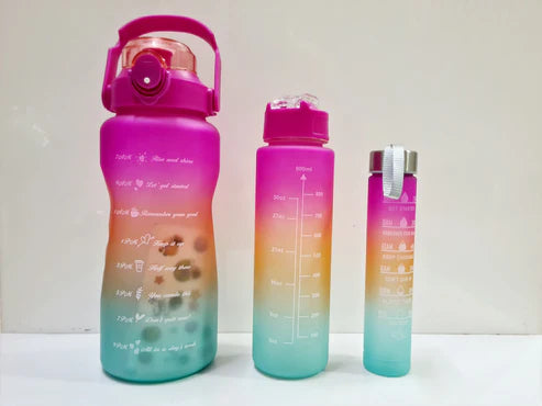Three-piece Motivational Sports Water Bottles Set (2000ml, 850ml, 350ml)(Random Color)
