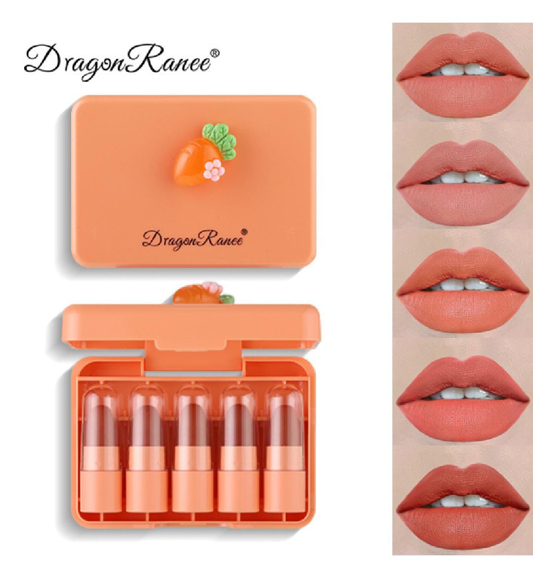 5 Pcs Dragon Ranee Carrot Mini Lipstick Set | Long Lasting Makeup