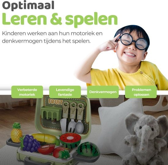 Toy Kitchen Suitcase Set Fruit & Cutlery Play Set | Kitchen