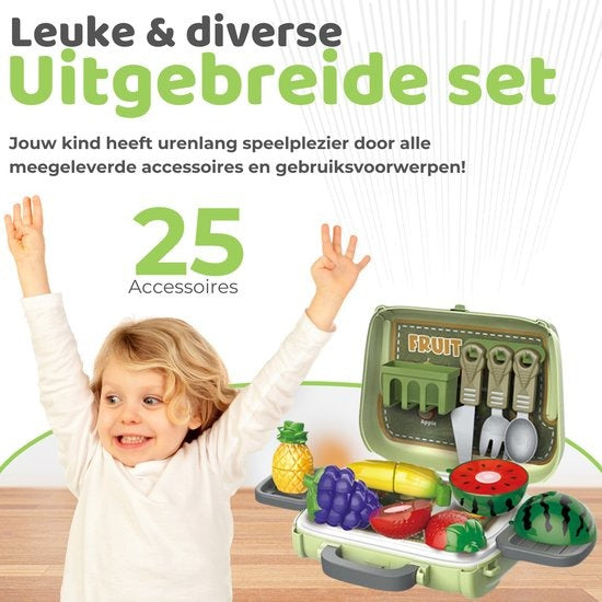 Toy Kitchen Suitcase Set Fruit & Cutlery Play Set | Kitchen