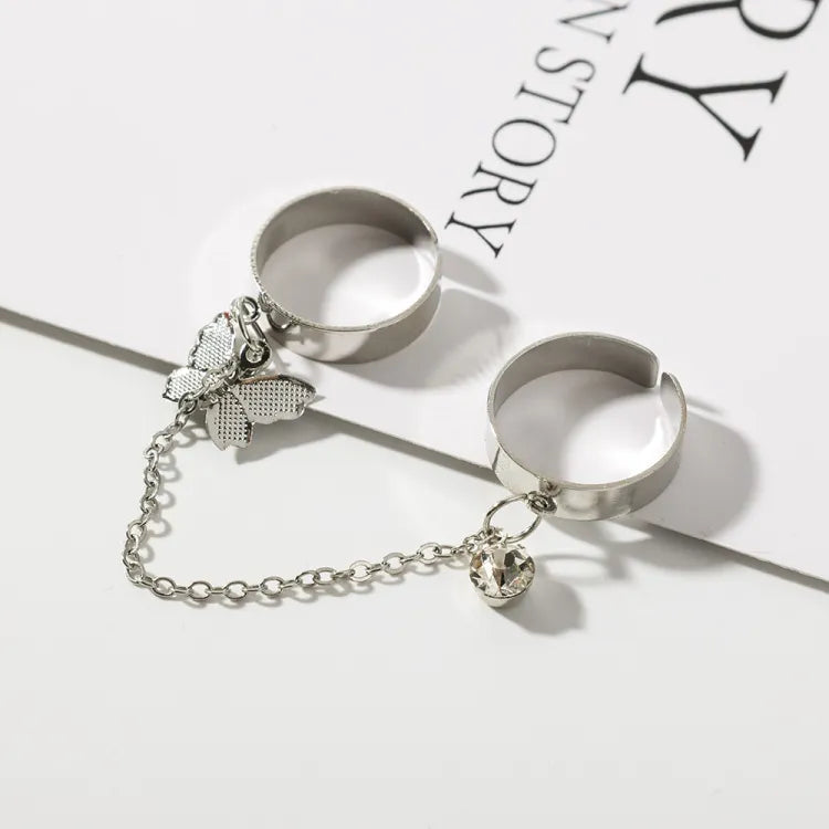2 Finger Silver Butterfly rings | Trendy Butterfly pair rings set |