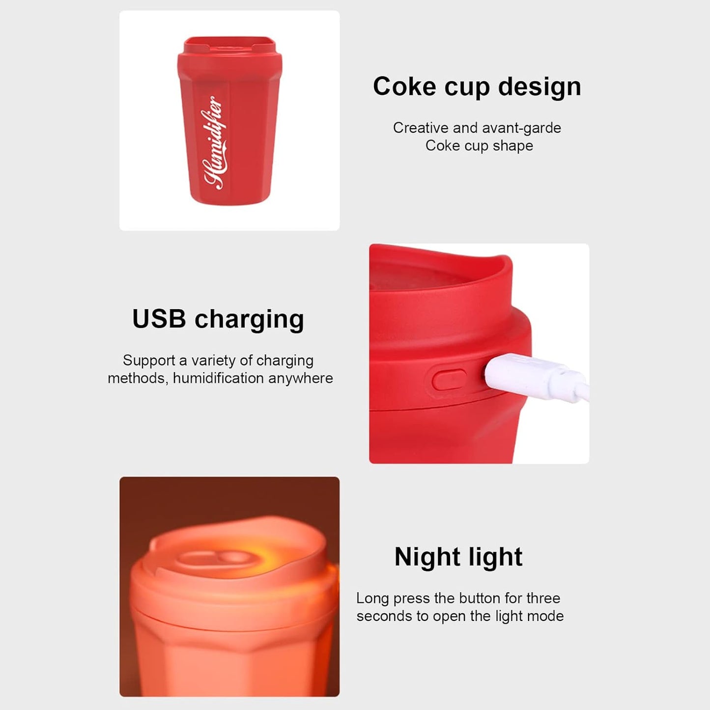 Coke Cup Humidifier Car Home USB Aroma Diffuser Summer Flame Air Coke