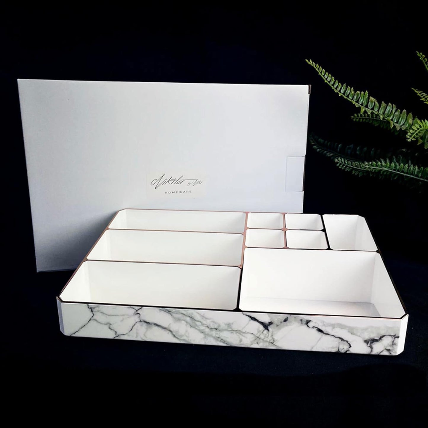 9 Compartment Marble Look Makeup Organiser | Marble Acrylic Makeup Organiser -