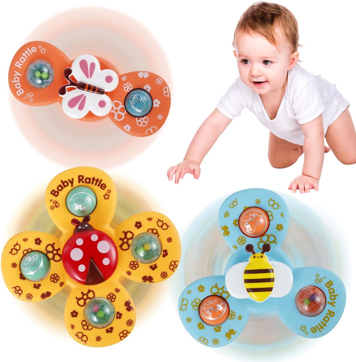 Baby Rattle 3Pcs/Sealed Bag 3x Baby Spinner Cartoon Toys Spinning (random