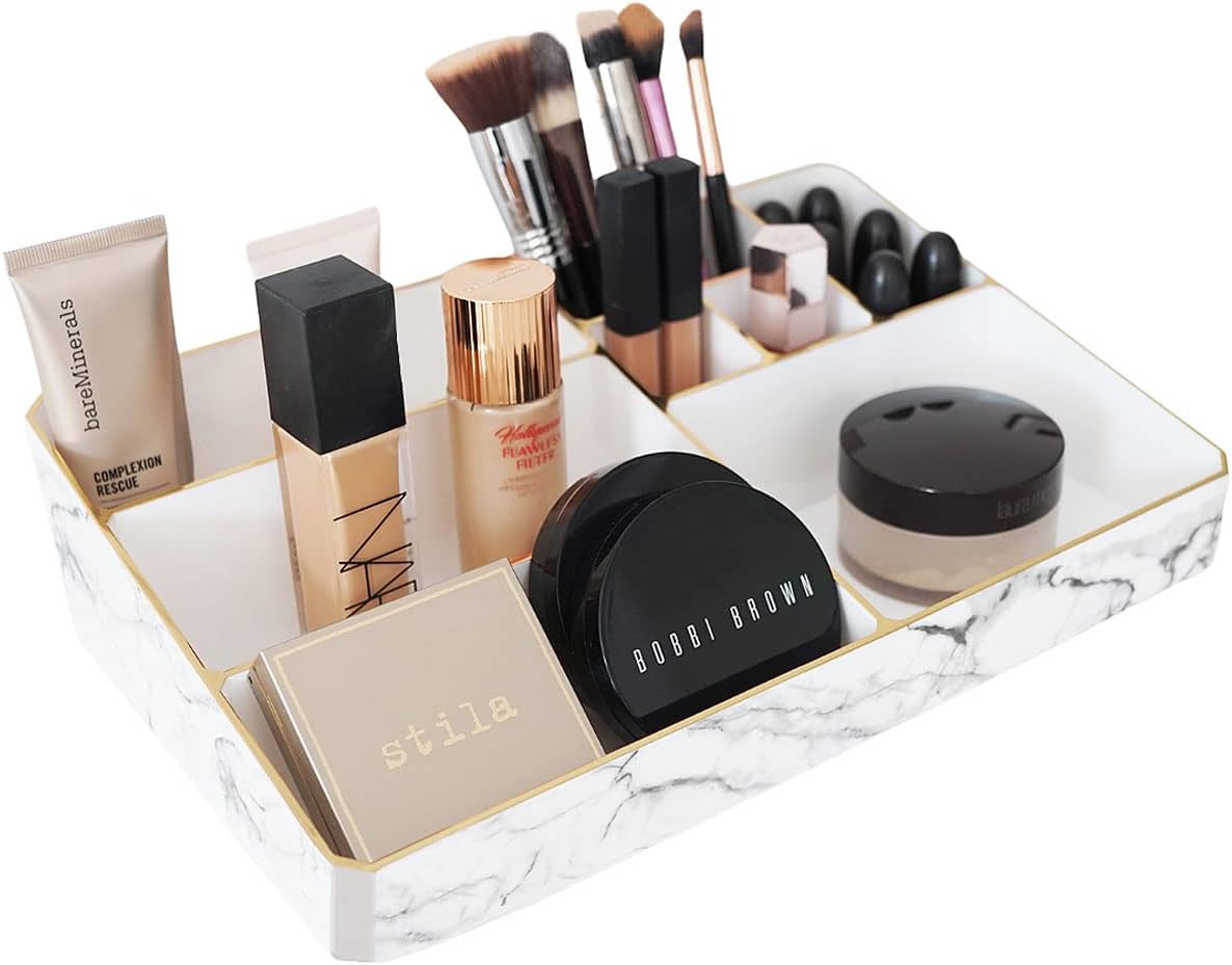 9 Compartment Marble Look Makeup Organiser | Marble Acrylic Makeup Organiser -