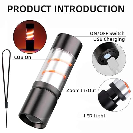 Stainless Steel LED Mini Usb Torch, Mini Pocket Flashlight - White
