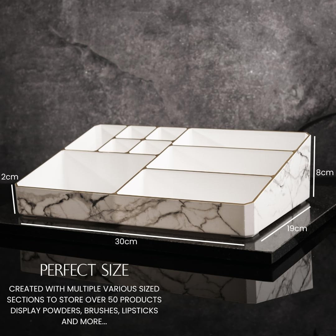 9 Compartment Marble Look Makeup Organiser | Marble Acrylic Makeup Organiser -