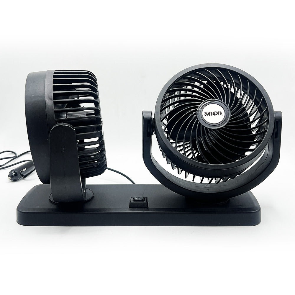 Car Fan Dual Head 4-Inch 12V/24V 360° Rotating Low Noise Cooling