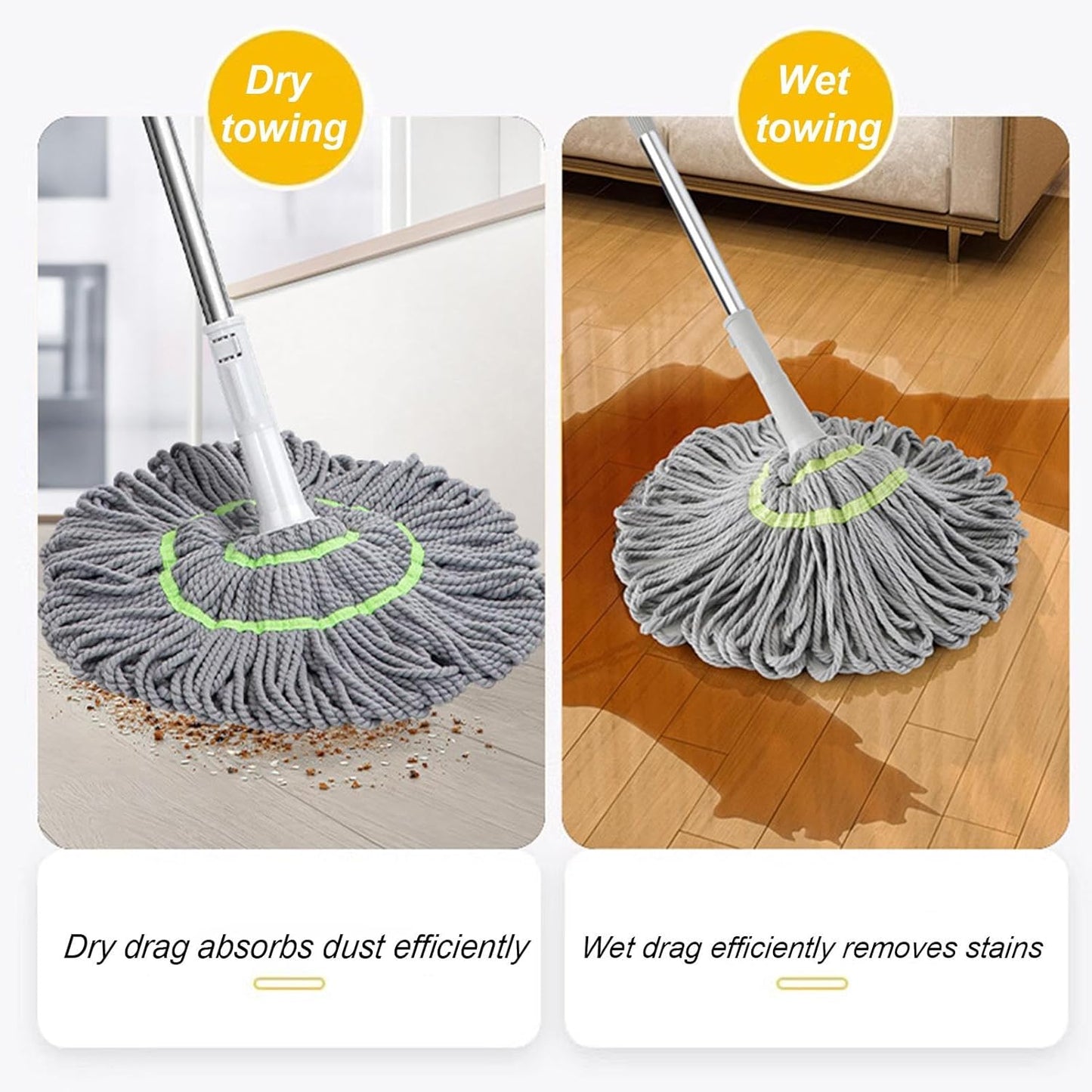 Extendable Twist Mop Fine Fiber Floor Mop - 2-in-1 Rotatable Adjustable Mop